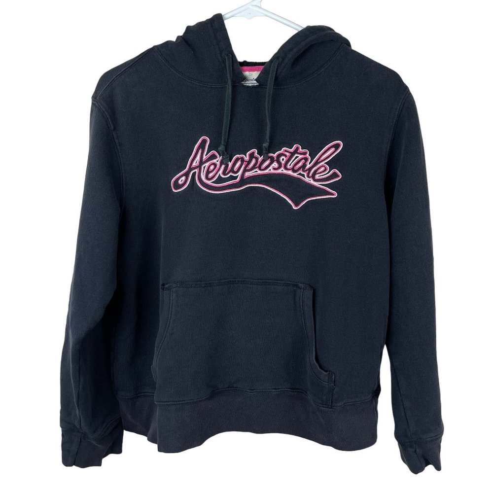 Aeropostale Hoodie Womens‎ S Black Embroidered Spellout Y2K VTG Oversized Hoodie
